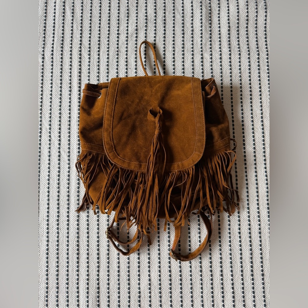 Suede(?) Tassel Fringe Backpack Vintage Hippie Boho